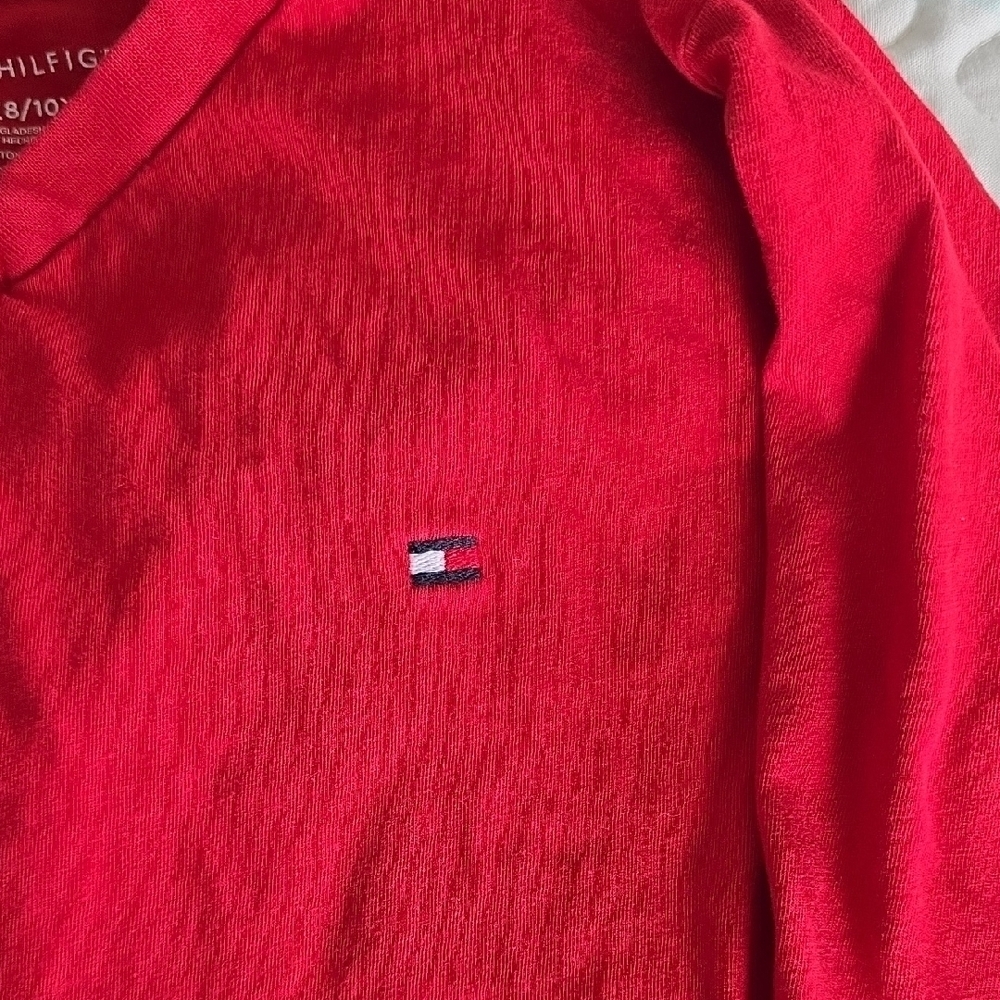 Tommy Hilfiger Kids 8/10 Vivid Red Long Sleeve Tee - Picture 3 of 3